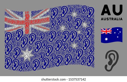 Waving Australia state flag. Vector ear elements are grouped into conceptual Australia flag illustration. Patriotic illustration done of flat ear icons.