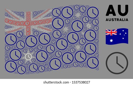 Waving Australia state flag. Vector clock design elements are formed into geometric Australia flag collage. Patriotic illustration designed of flat clock design elements.
