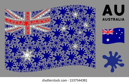 Waving Australia state flag. Vector blot design elements are combined into conceptual Australia flag composition. Patriotic composition done of flat blot elements.