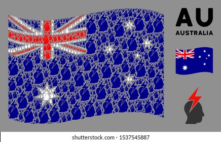 Waving Australia state flag. Vector person stress strike icons are united into mosaic Australia flag illustration. Patriotic illustration designed of flat person stress strike icons.