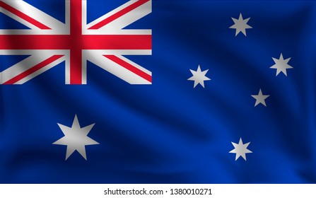 Waving Australian flag, the flag of Australia, vector illustration