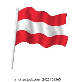 ondeando la bandera de Austria en el asta de bandera. Indicador tricolor austriaco vectorial aislado de objeto