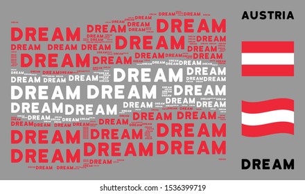 Waving Austria flag. Vector dream texts are grouped into conceptual Austria flag composition. Patriotic composition composed of flat dream texts.