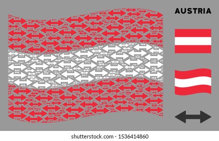 Waving Austria flag. Vector exchange arrows design elements are arranged into conceptual Austria flag collage. Patriotic concept composed of flat exchange arrows design elements.