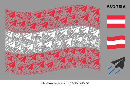 Waving Austria flag. Vector freelance flight elements are grouped into conceptual Austria flag abstraction. Patriotic concept constructed of flat freelance flight elements.