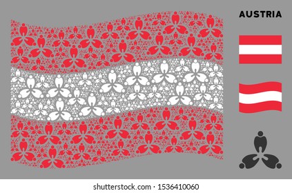 Waving Austria flag. Vector stomatology items are organized into geometric Austria flag abstraction. Patriotic concept organized of flat stomatology elements.