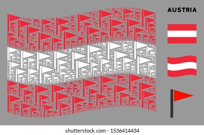 Waving Austria flag. Vector triangle flag elements are organized into conceptual Austria flag composition. Patriotic composition designed of flat triangle flag icons.