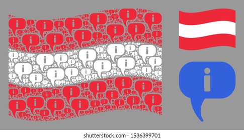 Waving Austria official flag. Vector about elements are grouped into mosaic Austria flag collage. Patriotic collage constructed of flat about design elements.