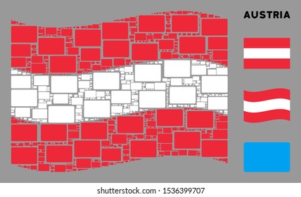 Waving Austria official flag. Vector filled rectangle icons are united into conceptual Austria flag illustration. Patriotic concept constructed of flat filled rectangle icons.