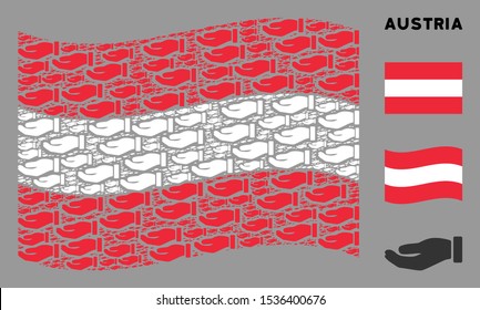 Waving Austria official flag. Vector hand design elements are combined into mosaic Austria flag collage. Patriotic illustration done of flat hand elements.