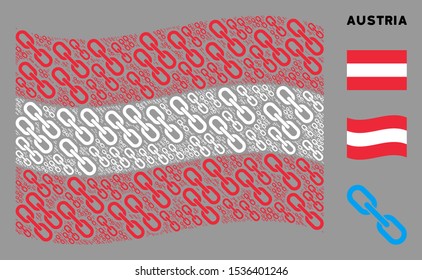 Waving Austria official flag. Vector chain design elements are placed into conceptual Austrian flag composition. Patriotic collage created of flat chain design elements.