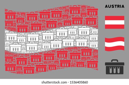 Waving Austria official flag. Vector analysis elements are scattered into geometric Austria flag illustration. Patriotic concept designed of flat analysis elements.