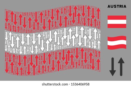Waving Austria official flag. Vector arrows exchange vertical elements are arranged into mosaic Austria flag abstraction. Patriotic collage organized of flat arrows exchange vertical design elements.