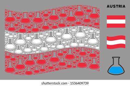 Waving Austria official flag. Vector analysis vial pictograms are arranged into conceptual Austria flag composition. Patriotic concept composed of flat analysis vial pictograms.