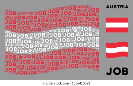 Waving Austria official flag. Vector job text design elements are placed into conceptual Austria flag composition. Patriotic composition constructed of flat job text design elements.
