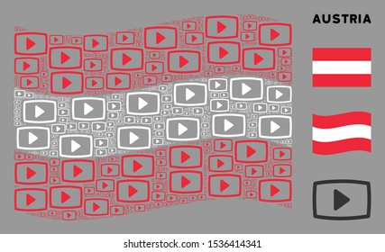 Waving Austria official flag. Vector video screen design elements are organized into geometric Austrian flag collage. Patriotic collage organized of flat video screen design elements.