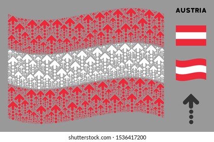 Waving Austria official flag. Vector dotted arrow design elements are placed into conceptual Austria flag illustration. Patriotic illustration combined of flat dotted arrow design elements.