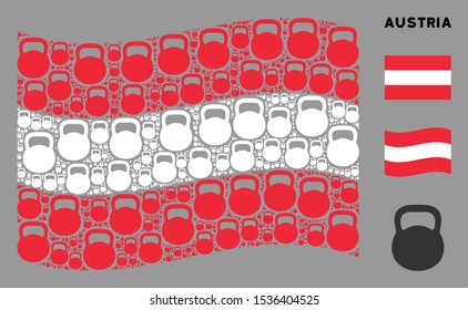 Waving Austria state flag. Vector weight design elements are arranged into geometric Austria flag illustration. Patriotic illustration designed of flat weight design elements.