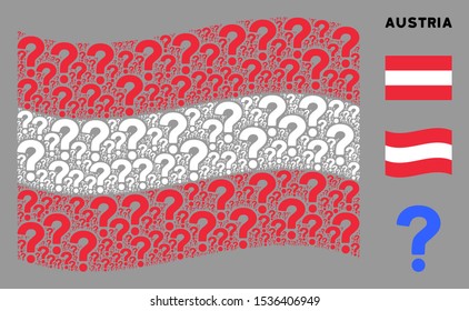 Waving Austria state flag. Vector question elements are placed into conceptual Austria flag composition. Patriotic composition constructed of flat question elements.