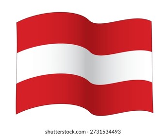 Waving Austrian Flag in Single Wave Configuration, vector illustration isolated on white background, eps