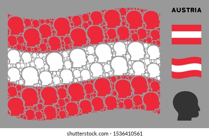 Waving Austrian flag. Vector bald head icons are united into conceptual Austrian flag composition. Patriotic composition organized of flat bald head icons.
