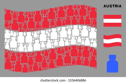 Waving Austrian flag. Vector bottle elements are organized into conceptual Austrian flag collage. Patriotic illustration organized of flat bottle icons.