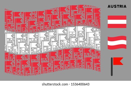 Waving Austrian flag. Vector flag design elements are united into geometric Austrian flag composition. Patriotic collage constructed of flat flag design elements.