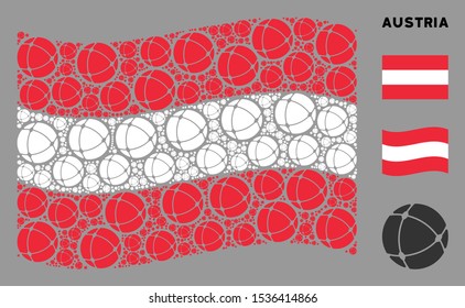 Waving Austrian flag. Vector internet design elements are grouped into geometric Austria flag illustration. Patriotic illustration designed of flat internet design elements.