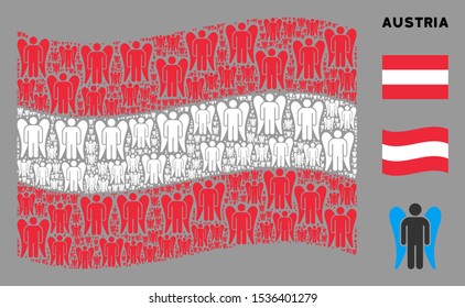 Waving Austrian official flag. Vector angel design elements are arranged into geometric Austrian flag illustration. Patriotic concept created of flat angel design elements.