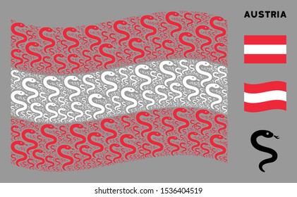 Waving Austrian official flag. Vector snake elements are placed into geometric Austria flag collage. Patriotic collage organized of flat snake elements.