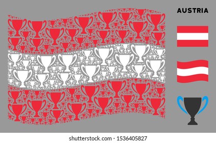 Waving Austrian official flag. Vector cup pictograms are organized into mosaic Austrian flag composition. Patriotic composition organized of flat cup pictograms.