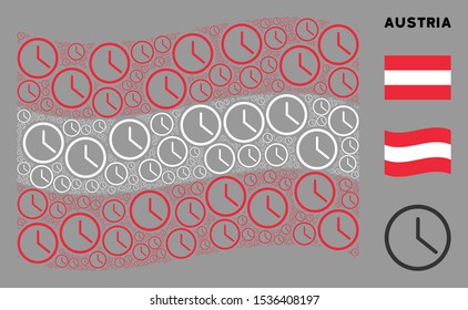 Waving Austrian official flag. Vector clock elements are united into geometric Austrian flag illustration. Patriotic composition designed of flat clock elements.
