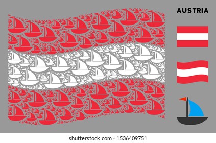Waving Austrian official flag. Vector yacht elements are formed into mosaic Austrian flag composition. Patriotic composition done of flat yacht elements.