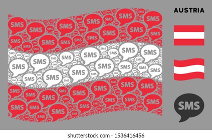 Waving Austrian state flag. Vector SMS elements are arranged into mosaic Austrian flag composition. Patriotic composition done of flat SMS design elements.