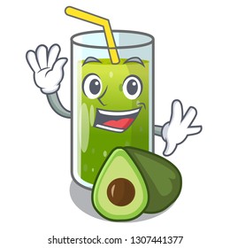 Waving avocado smoothie on wooden cartoon table
