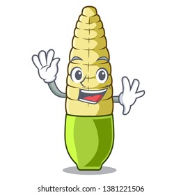 Waving baby corn isolated with the mascot