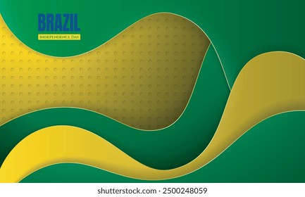 Waving background with stacked green and yellow shapes and perforated yellow background design. Good template for brazil independence day campaign design