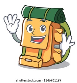 Waving backpack character cartoon style