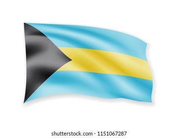 Waving Bahamas Flag on white. American Flag in the Wind. Vector illustration.