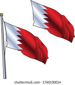 Waving Bahrain Flag on Flagpole