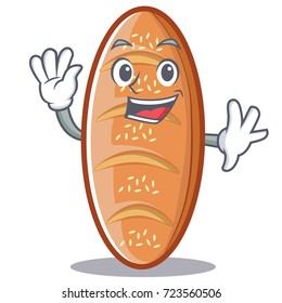 Waving baked bread character cartoon