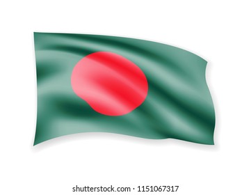 Waving Bangladesh Flag on white. American Flag in the Wind. Vector illustration.