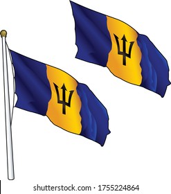 Waving Barbados Flag on Flagpole
