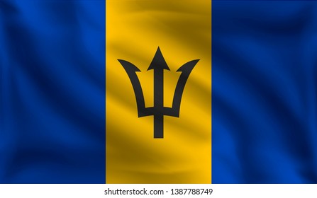 Waving Barbados flag, the flag of Barbados, vector illustration