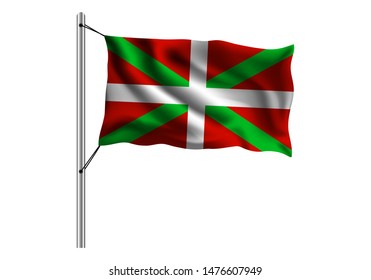 Waving Basque Country flag on flagpole on isolated background, flag of Basque Country, vector illustration