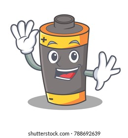 Waving battery character cartoon style