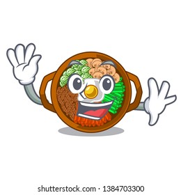 Waving bibimbap served on mascot hot pan