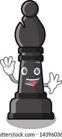 Waving bishop chess above the mascot chessboard