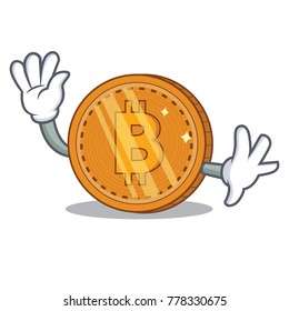 Waving bitcoin coin character cartoon