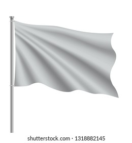 Waving blank flag on flagpole. Template for poster design